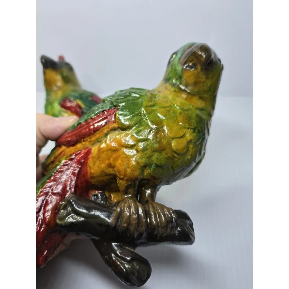 Mid-Century Chalkware Parrot Bird Wall Hanging Sculptures Set Of 2 Tropical Life